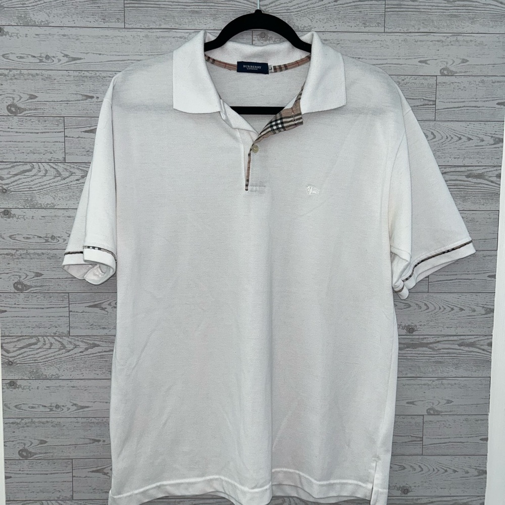 Burberry Men’s White Polo Shirt Classic Short Sleeve Large